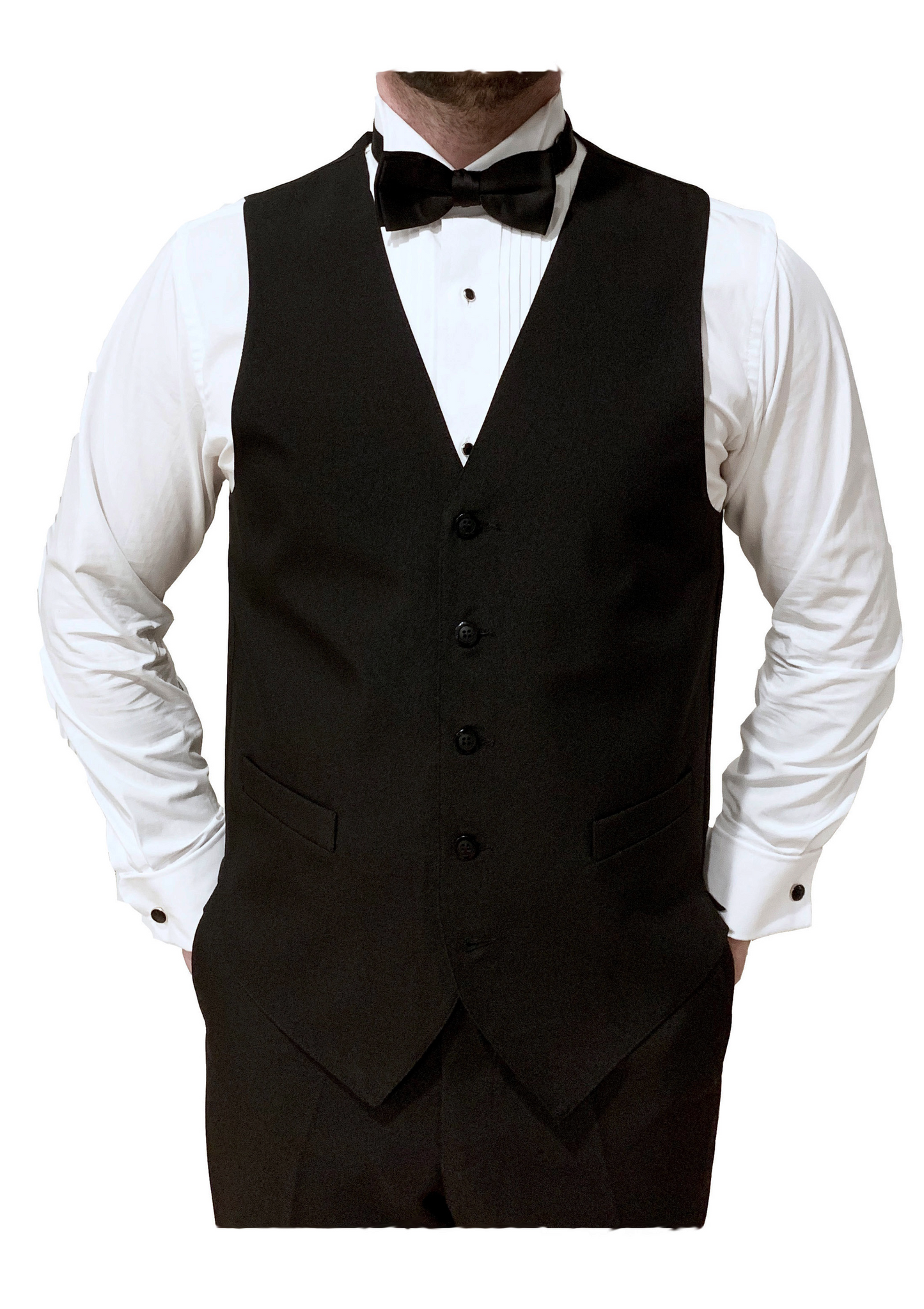 Neil Allyn Men’s Black Formal Dress Vest - 5-Button Woven Front with Adjustable Back