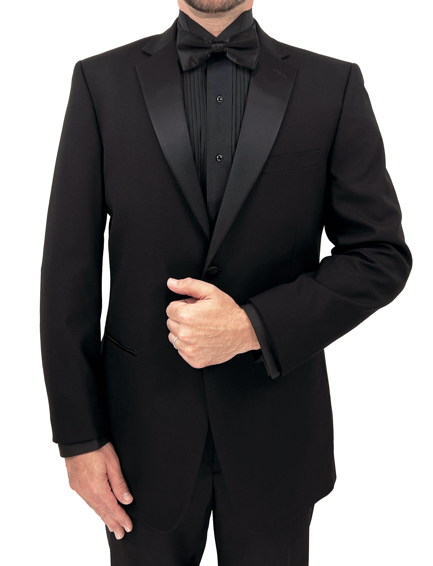 Sir Gregory Men's Fitted Black Tuxedo Shirt with Wing Collar French Cuffs and 1/4 Inch Pleat