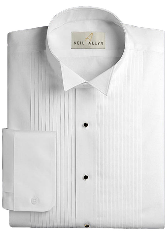 Neil Allyn Women's Wing Collar Tuxedo Shirt in a Polycotton Blend with 1/4" Pleats and Barrel Cuffs