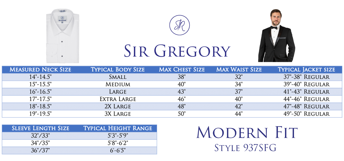 Sir Gregory Men's Fitted Laydown Collar Tuxedo Shirt with 1/4 Inch Pleats and Convertible Cuffs