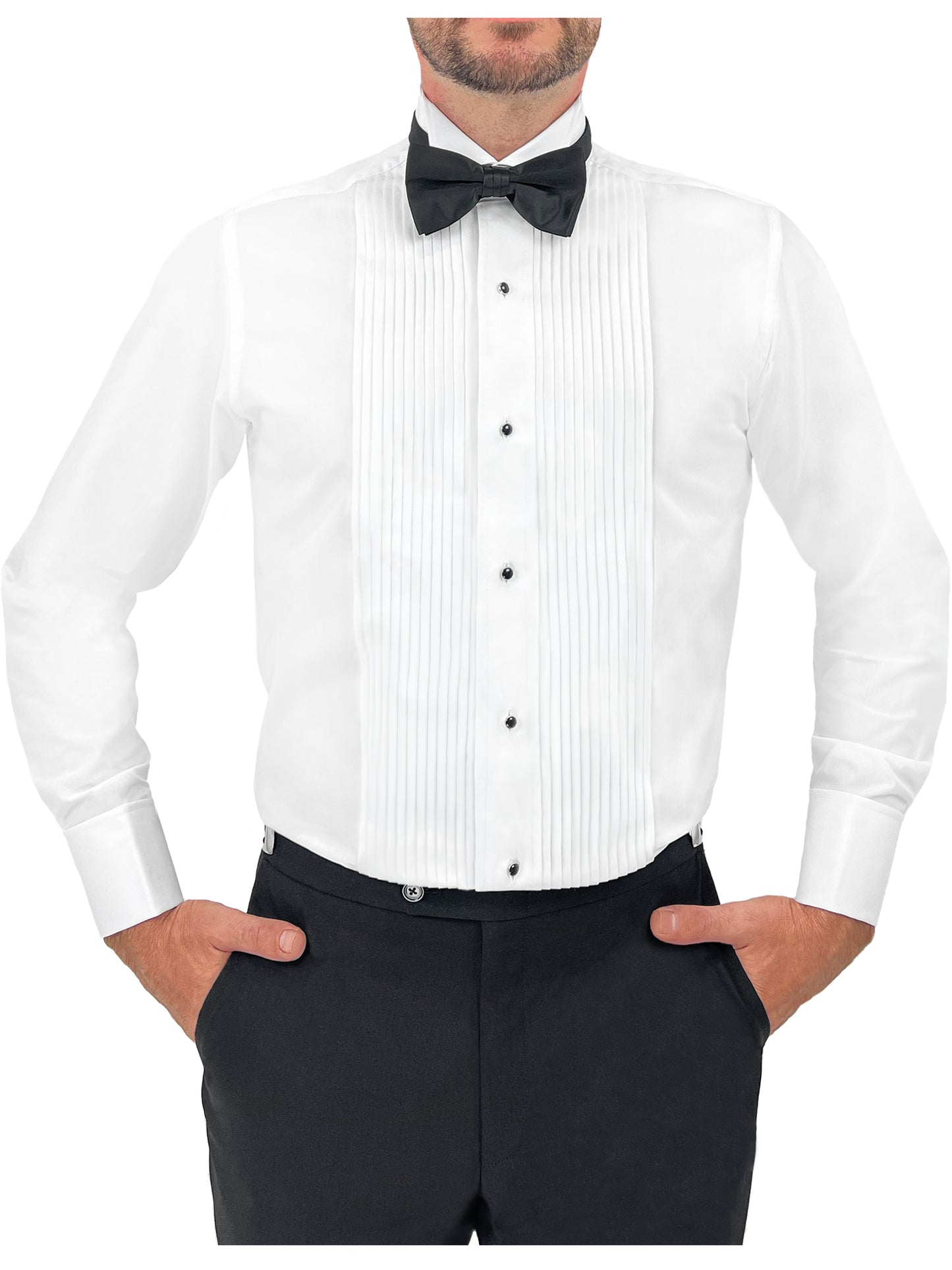 Sir Gregory Men's Regular Fit Tuxedo Shirt 100% Cotton Wing Collar French Cuff 1/4 Inch Pleat