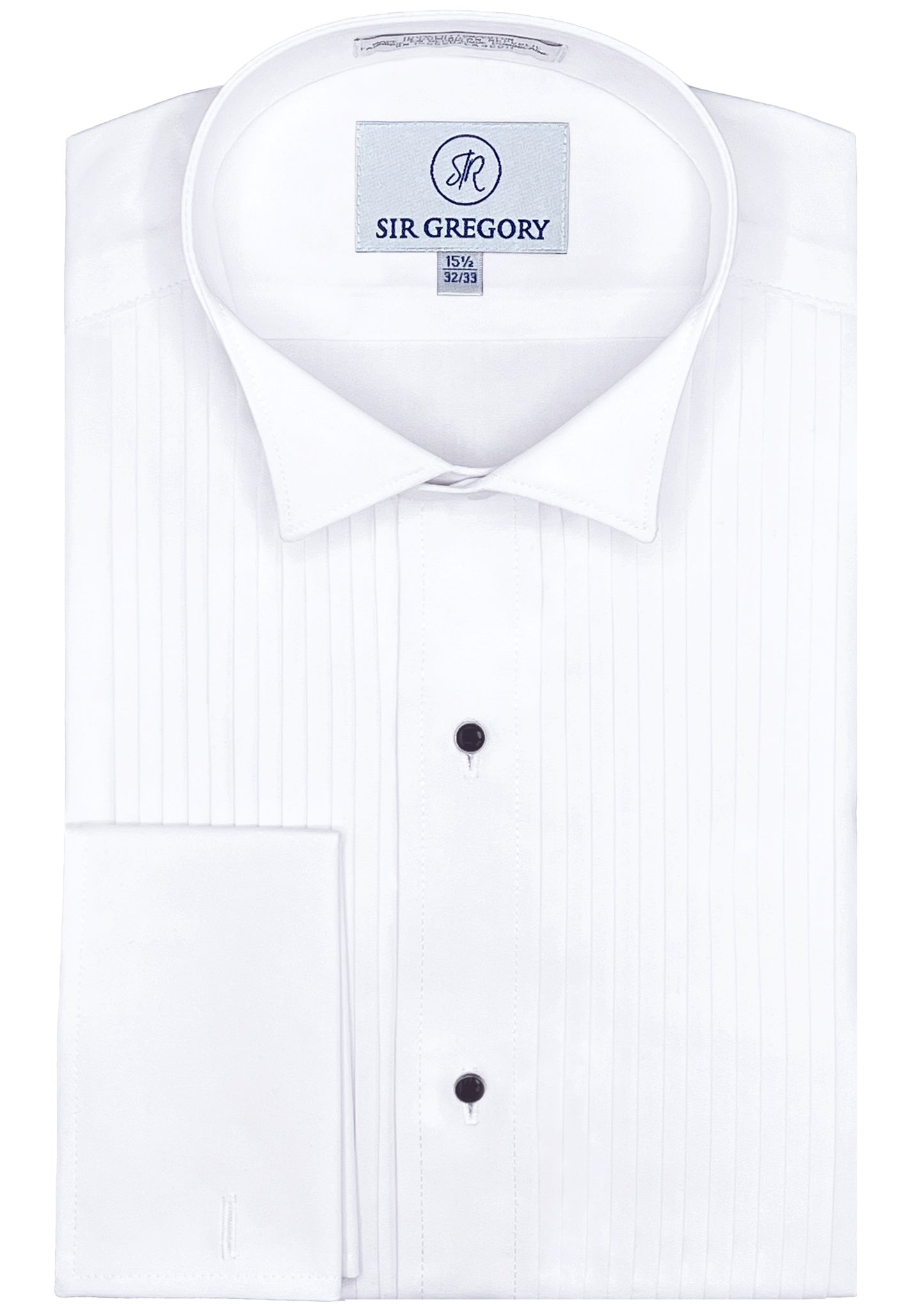 Sir Gregory Men's Regular Fit Tuxedo Shirt 100% Cotton Wing Collar French Cuff 1/4 Inch Pleat