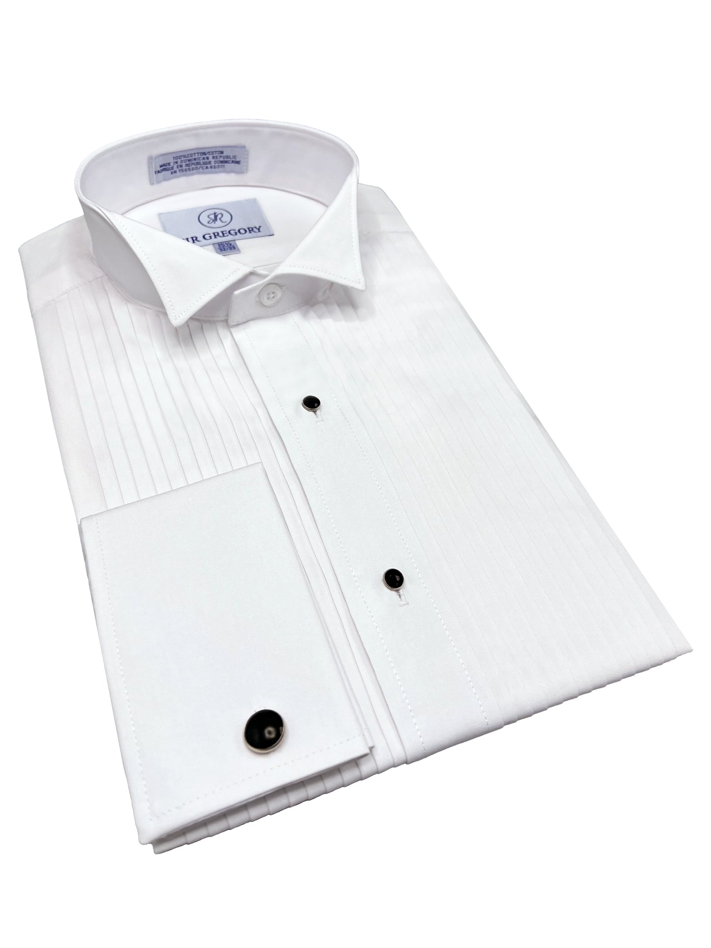 Sir Gregory Men's Regular Fit Tuxedo Shirt 100% Cotton Wing Collar French Cuff 1/4 Inch Pleat