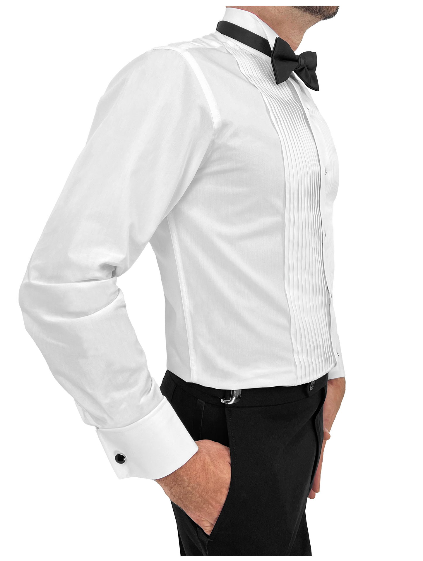 Sir Gregory Men's Regular Fit Tuxedo Shirt 100% Cotton Wing Collar French Cuff 1/4 Inch Pleat