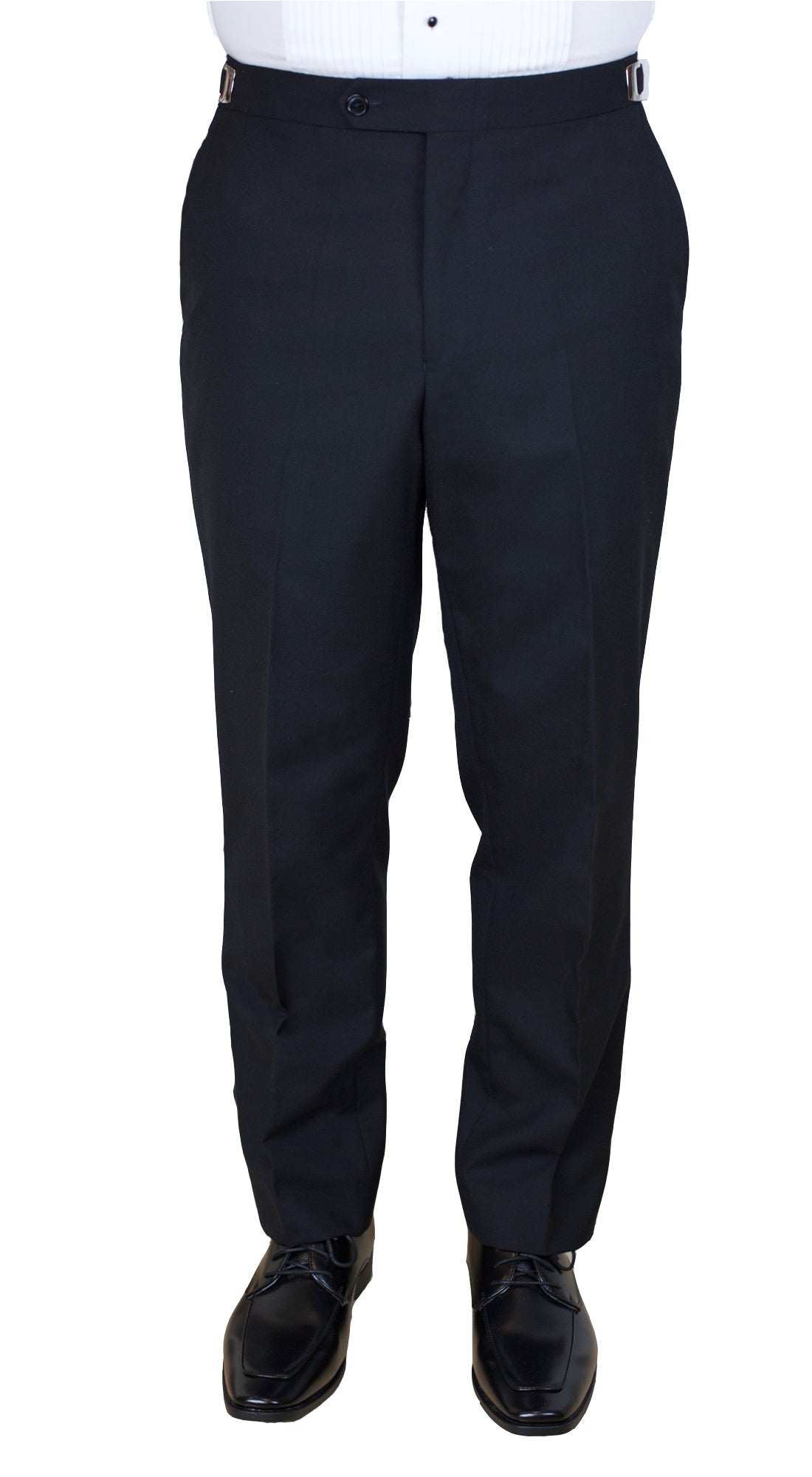 (Used) Sir Gregory Men's Fitted Flat Front Wool Tuxedo Pants Formal Satin Stripe Trousers with Adjustable Waistband