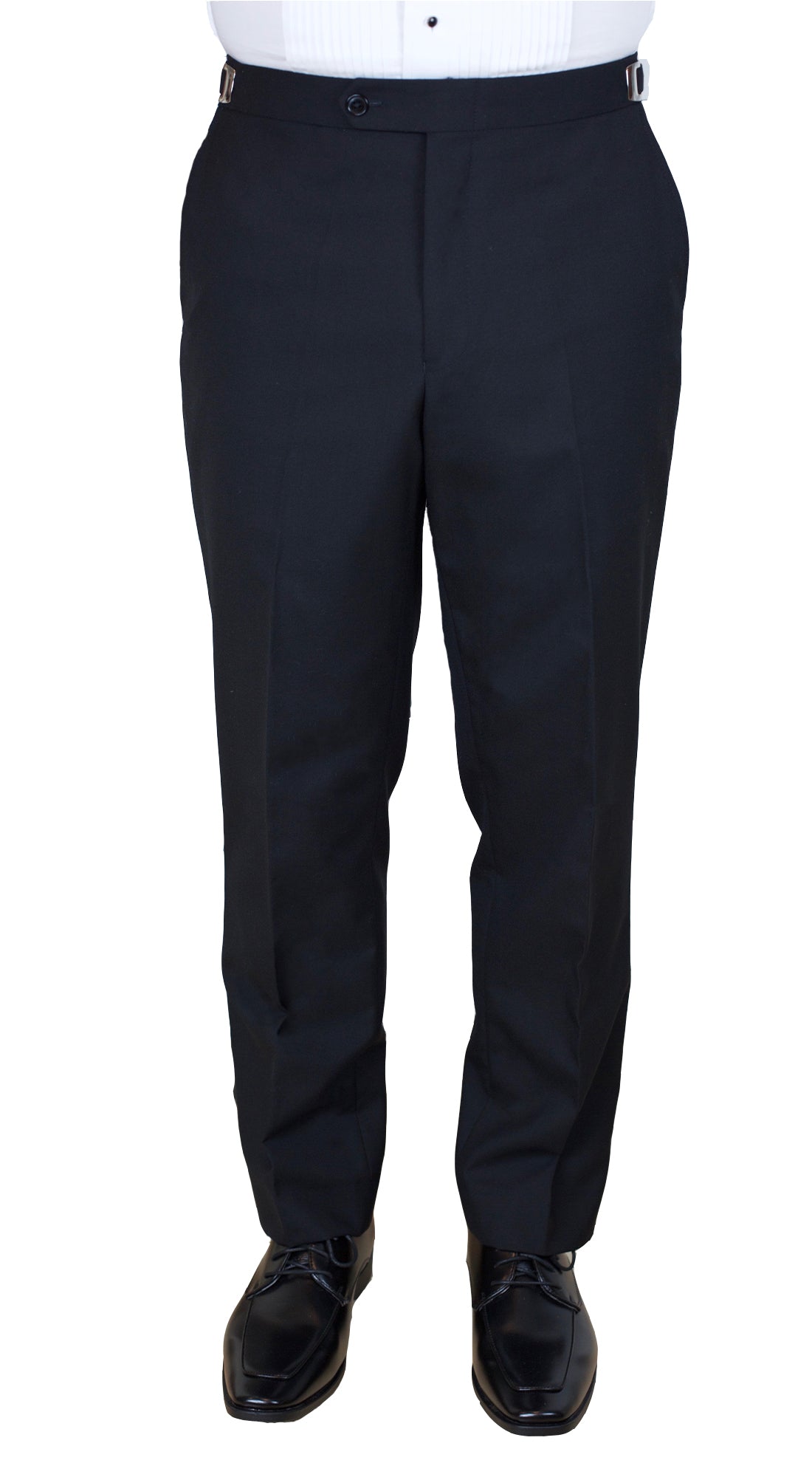 Sir Gregory Men's Fitted Flat Front Wool Tuxedo Pants Formal Satin Stripe Trousers with Adjustable Waistband