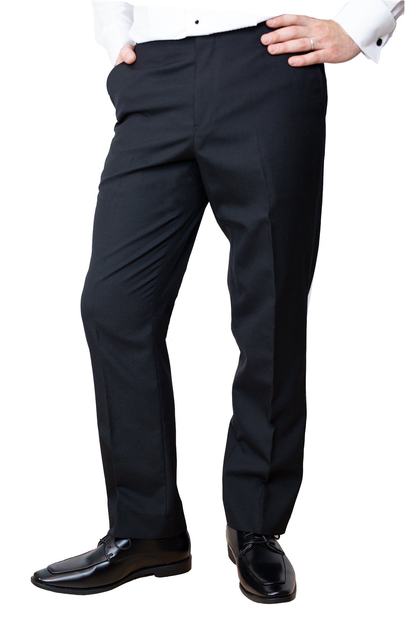 Sir Gregory Men's Fitted Flat Front Wool Tuxedo Pants Formal Satin Stripe Trousers with Adjustable Waistband