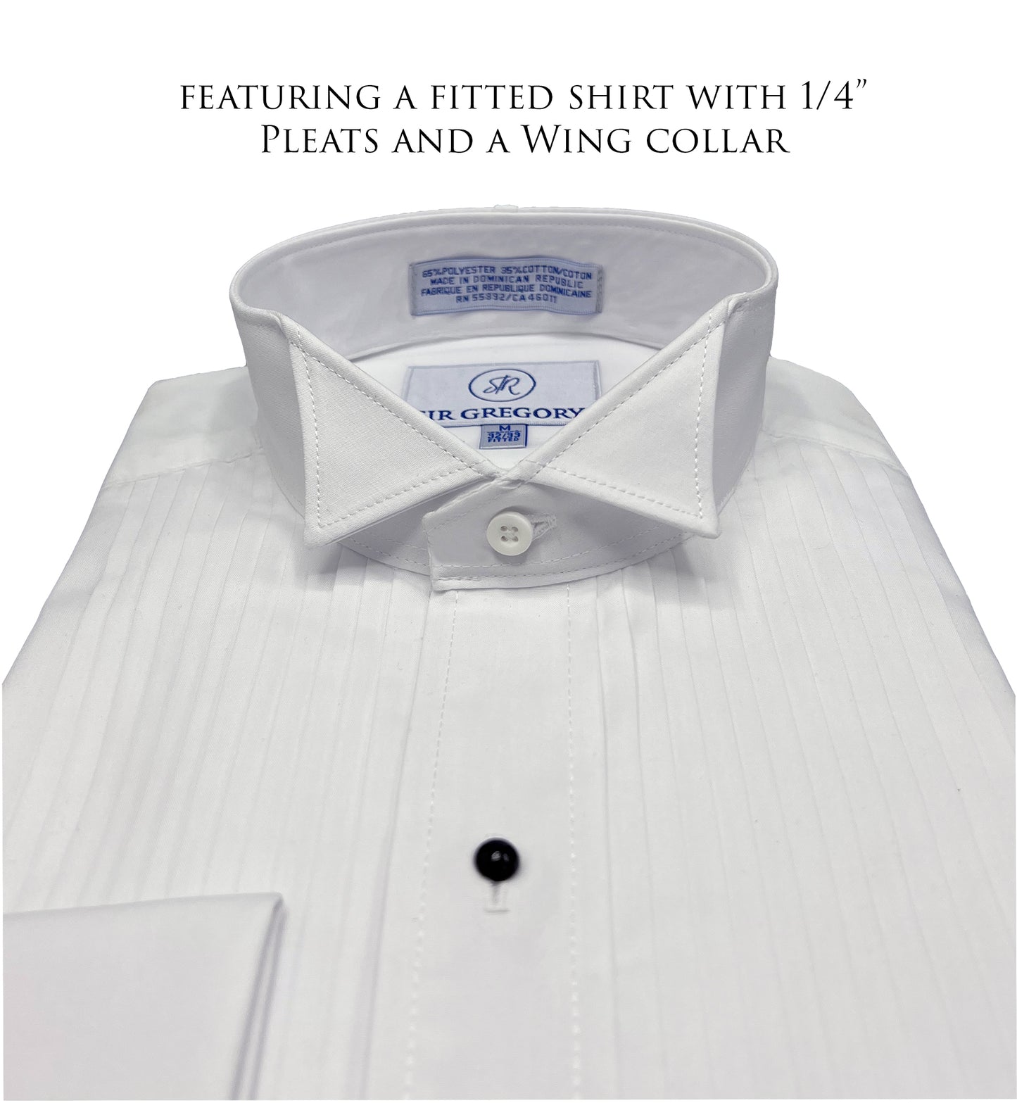 Sir Gregory Men's Fitted Tuxedo Shirt with Wing Collar French Cuffs and 1/4 Inch Pleat