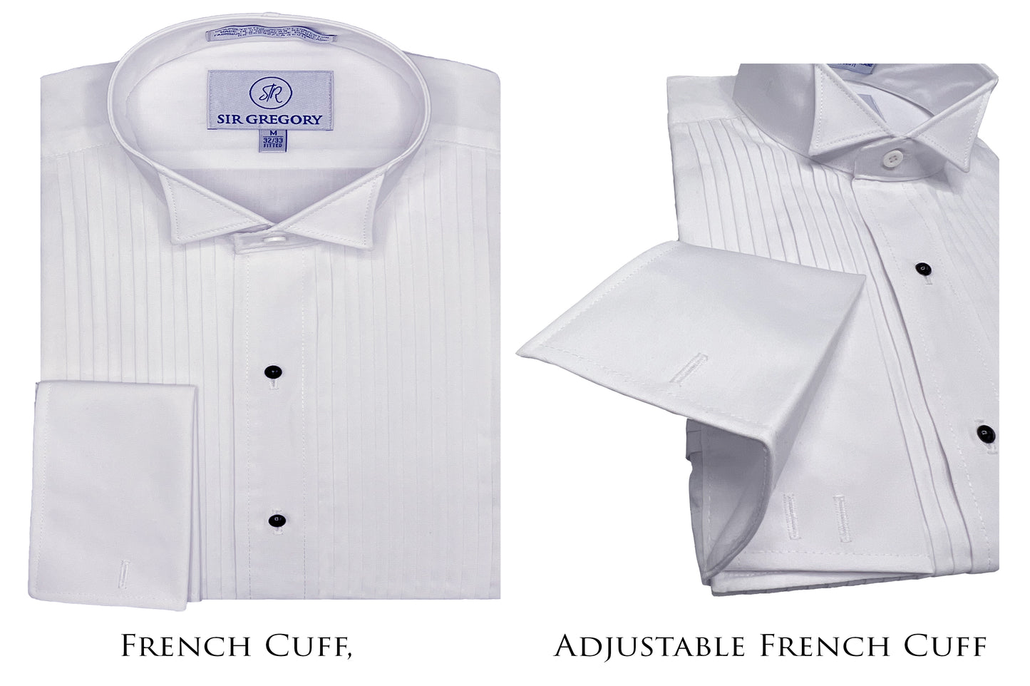 (Used) Sir Gregory Men's Fitted Tuxedo Shirt with Wing Collar French Cuffs and 1/4 Inch Pleat