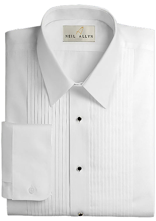 Neil Allyn Regular Fit Laydown Collar Tuxedo Shirt in a Polycotton Blend with 1/4" Pleats and Barrel Cuffs