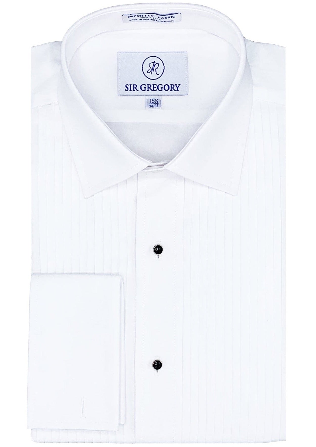 (Used) Sir Gregory Men's Regular Fit Tuxedo Shirt 100% Cotton Laydown Collar French Cuff 1/4 Inch Pleat