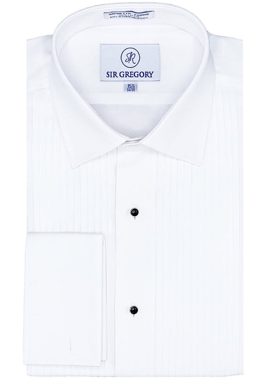 (Used) Sir Gregory Men's Regular Fit Tuxedo Shirt 100% Cotton Laydown Collar French Cuff 1/4 Inch Pleat