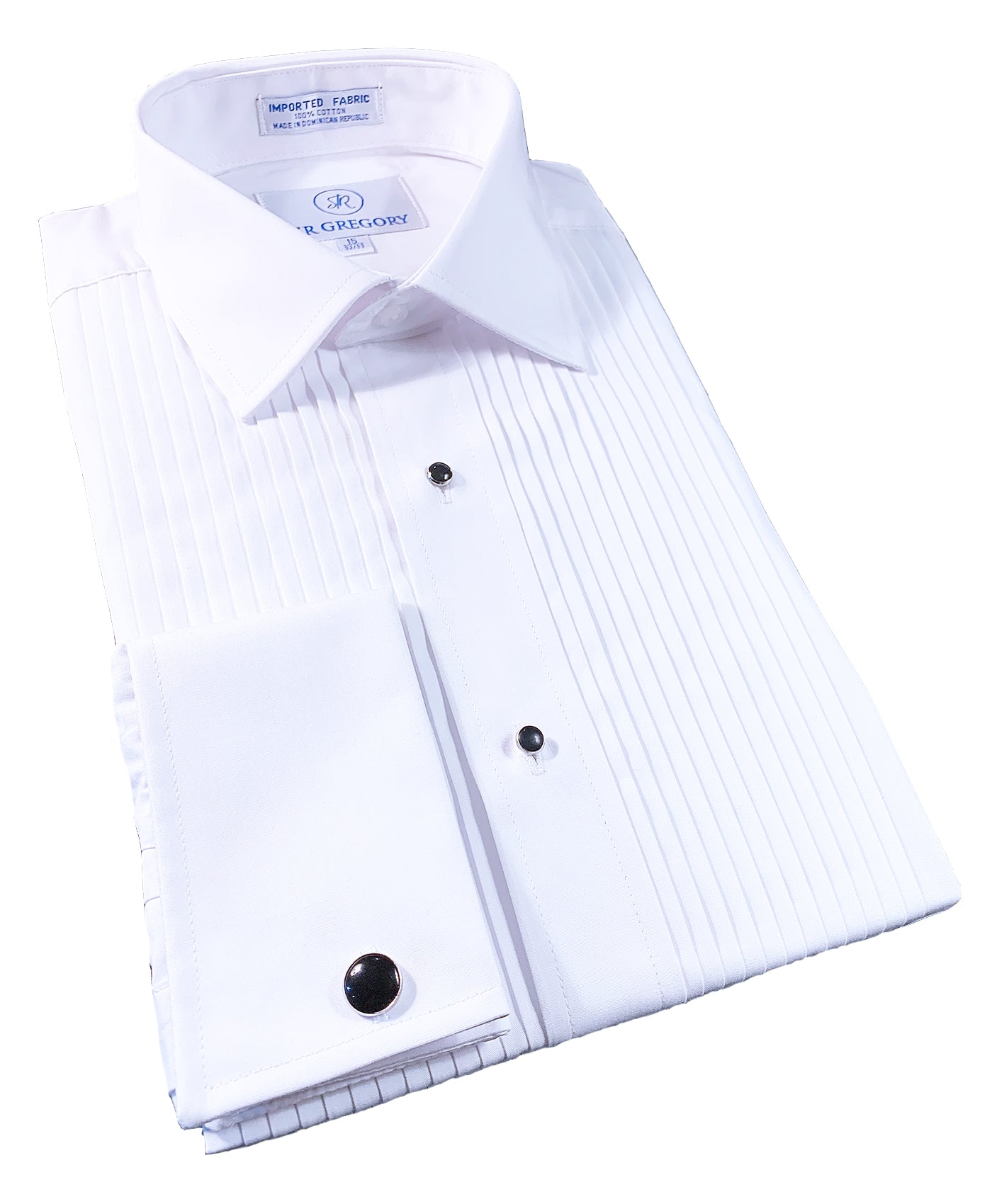 (Used) Sir Gregory Men's Regular Fit Tuxedo Shirt 100% Cotton Laydown Collar French Cuff 1/4 Inch Pleat