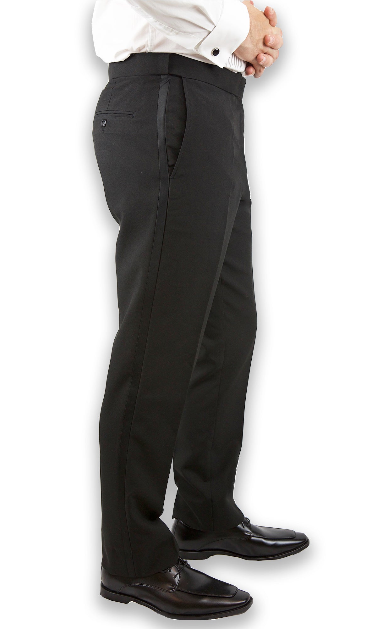 Sir Gregory Men's Fitted Flat Front Tuxedo Pants Formal Satin Stripe Trousers with Expandable Waistband