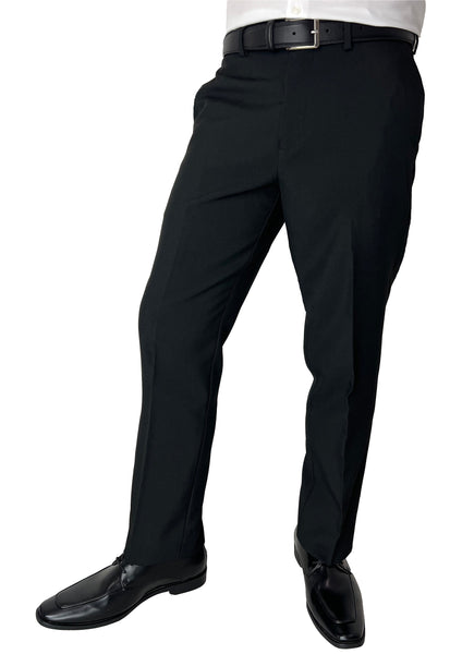 Sir Gregory Men's Fitted Flat Front Dress Pants in Black with Expandable Waistband