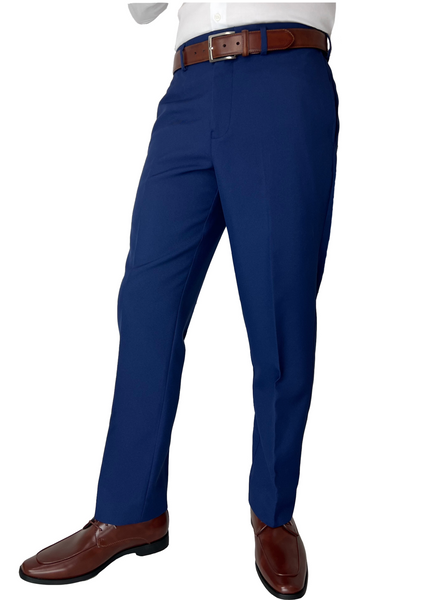 Sir Gregory Men's Fitted Flat Front Dress Pants in Bright Blue with Expandable Waistband