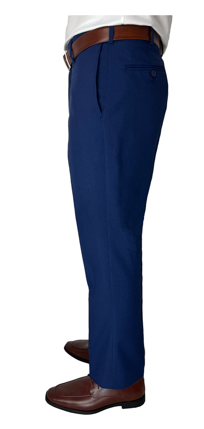 Sir Gregory Men's Fitted Flat Front Dress Pants in Bright Blue with Expandable Waistband