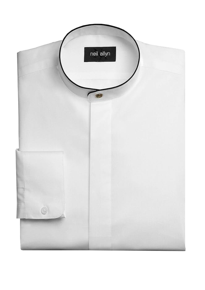Neil Allyn Men's Dress Shirt Banded Collar with Black Piping
