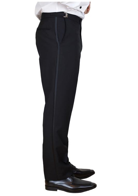 Sir Gregory Men's Fitted Flat Front Wool Tuxedo Pants Formal Satin Stripe Trousers with Adjustable Waistband