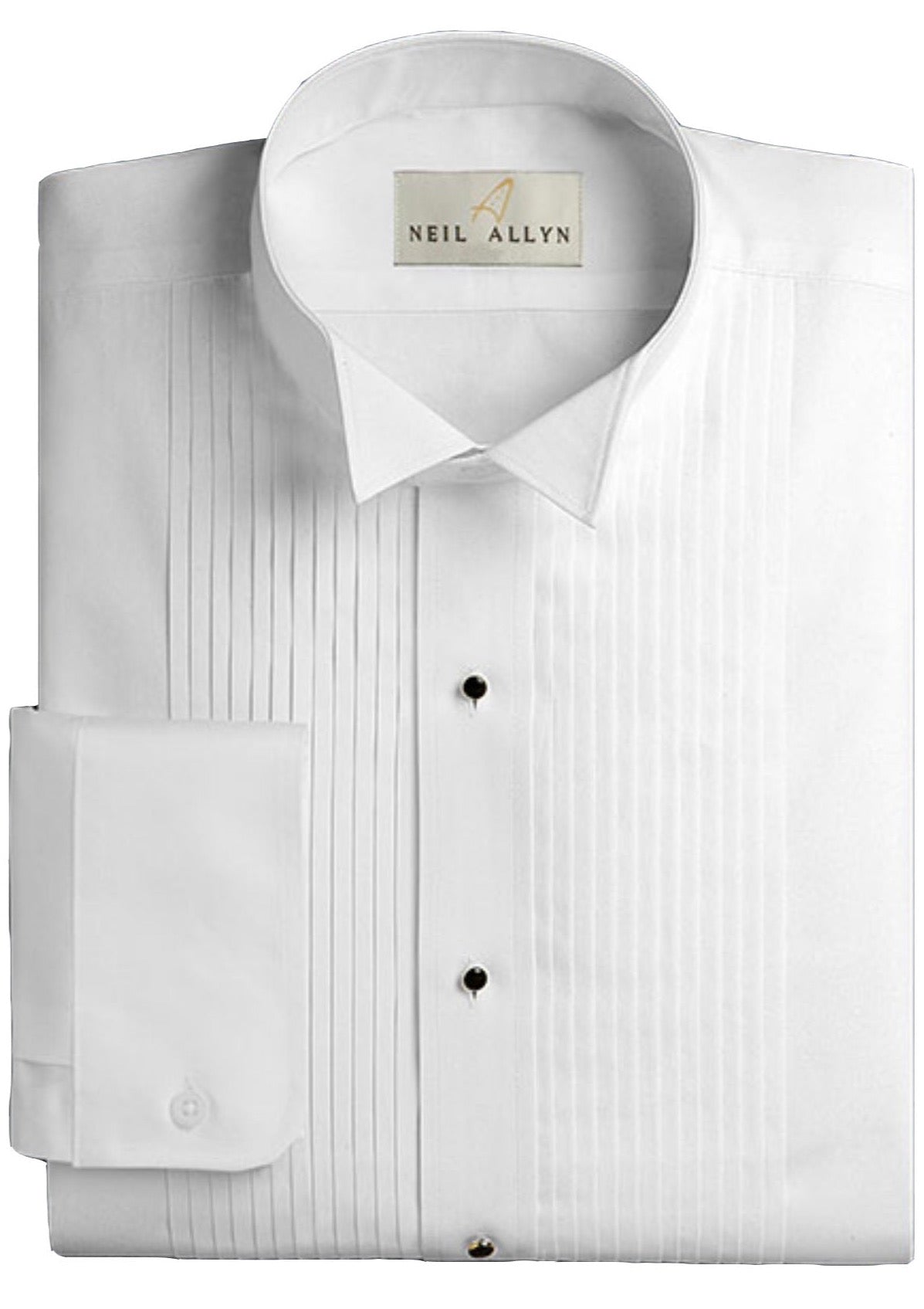 Neil Allyn Slim Fit Wing Collar Tuxedo Shirt in a Polycotton Blend with 1/4" Pleats and Barrel Cuffs