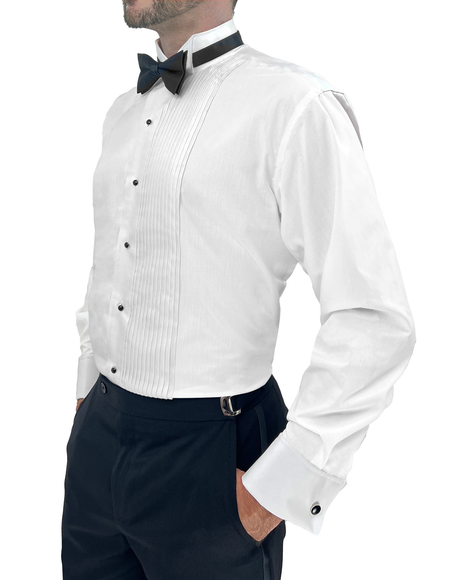 Sir Gregory Men's Fitted Tuxedo Shirt with Wing Collar French Cuffs and 1/4 Inch Pleat