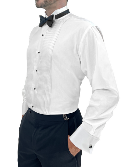 Sir Gregory Men's Fitted Tuxedo Shirt with Wing Collar French Cuffs and 1/4 Inch Pleat