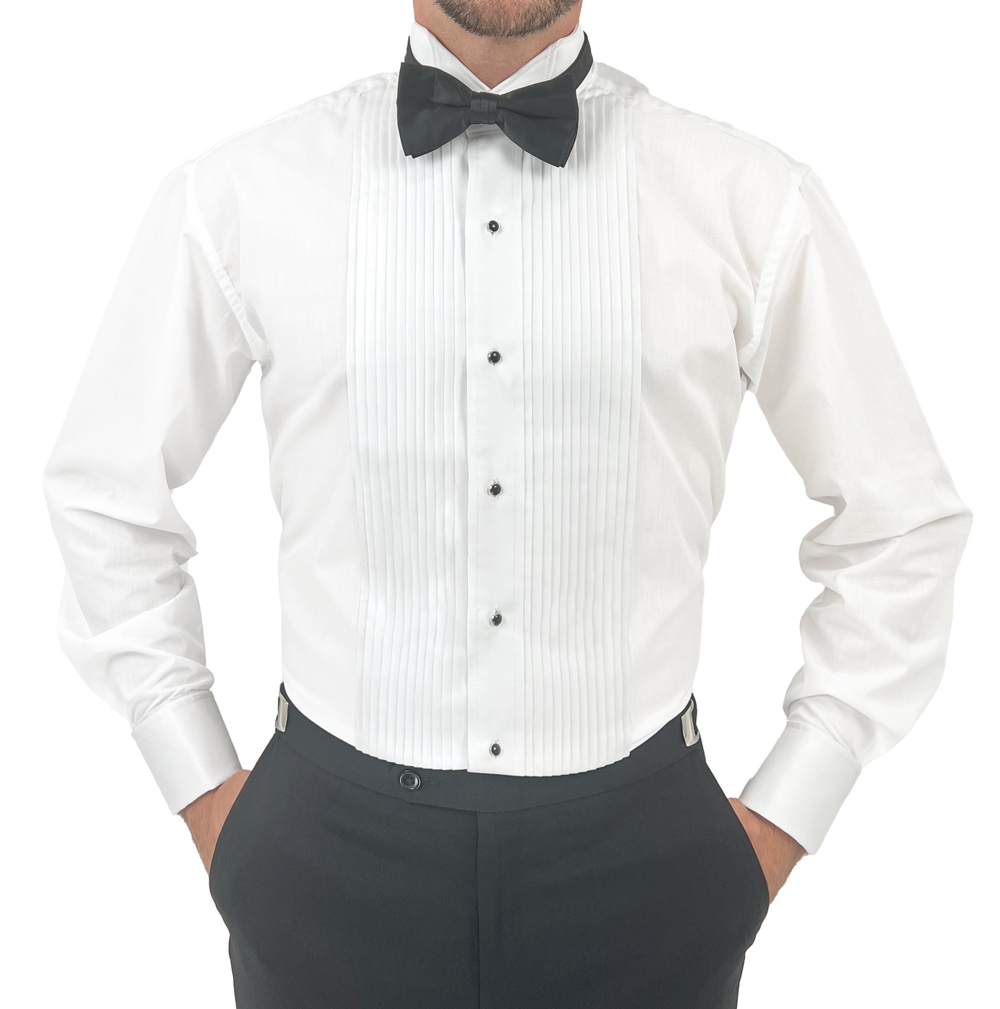 Sir Gregory Men's Fitted Tuxedo Shirt with Wing Collar French Cuffs and 1/4 Inch Pleat