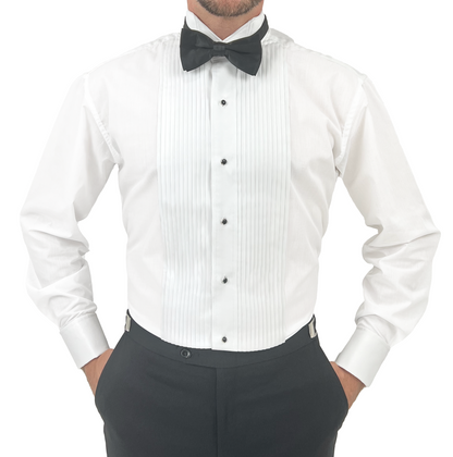 Sir Gregory Men's Fitted Tuxedo Shirt with Wing Collar French Cuffs and 1/4 Inch Pleat