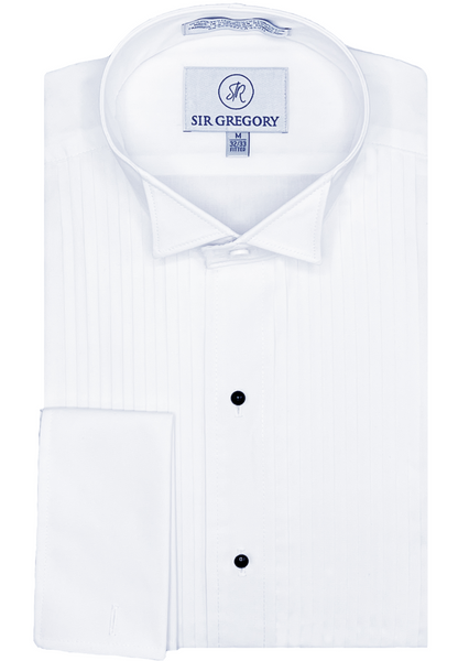 Sir Gregory Men's Fitted Tuxedo Shirt with Wing Collar French Cuffs and 1/4 Inch Pleat