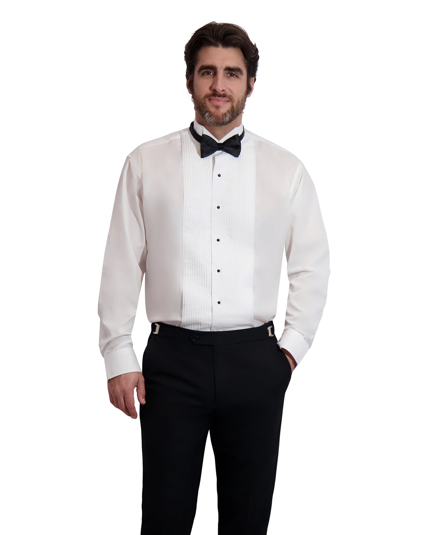 (Used) Neil Allyn Regular Fit Wing Collar Tuxedo Shirt in a Polycotton Blend with 1/4" Pleats and Barrel