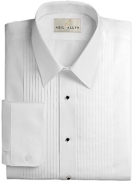 Neil Allyn Women's Laydown Collar Tuxedo Shirt in a Polycotton Blend with 1/4" Pleats and Barrel Cuffs