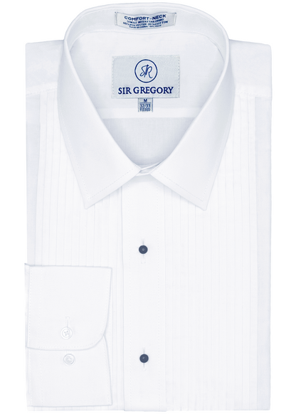 White pleated folded tuxedo shirt with Sir Gregory Label size M 32/33 fitted