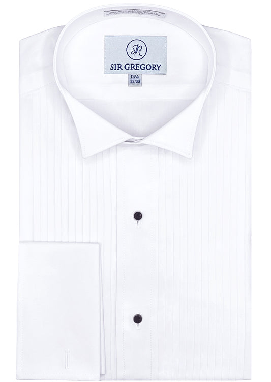 (Used) Sir Gregory Men's Regular Fit Tuxedo Shirt 100% Cotton Wing Collar French Cuff 1/4 Inch Pleat