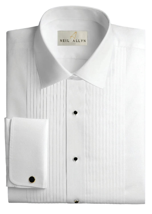 Neil Allyn Slim Fit Tuxedo Shirt 100% Cotton Laydown Collar with 1/4" Pleats and French Cuffs