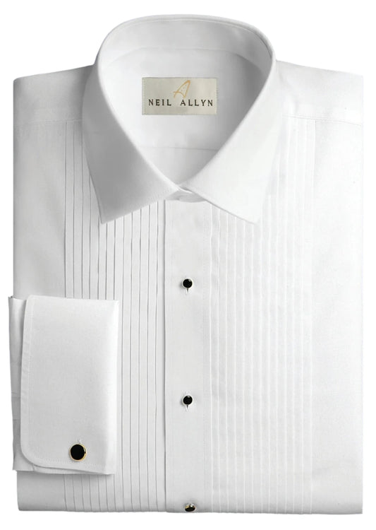 Neil Allyn Regular Fit Tuxedo Shirt 100% Cotton Laydown Collar with 1/4" Pleats and French Cuffs