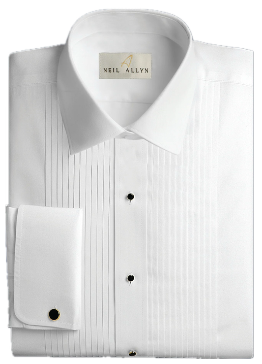 Neil Allyn Regular Fit Tuxedo Shirt 100% Cotton Laydown Collar with 1/4" Pleats and French Cuffs