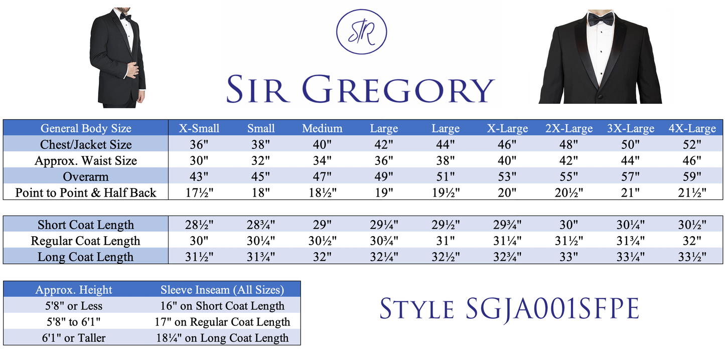 Sir Gregory Men's Fitted Tuxedo Jacket One-Button Tux Blazer with Satin Notch Lapel