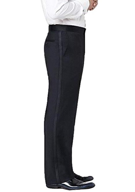 Neil Allyn Men's Flat Front Expandable Waist Tuxedo Pants with Satin Side Stripes