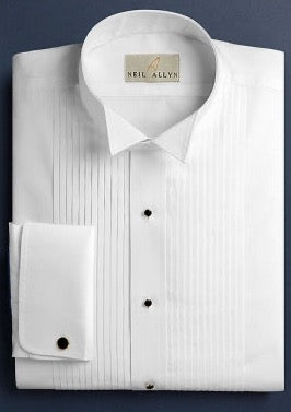 Neil Allyn 1/4" Pleat Formal Shirt with Fixed Wing Collar and French Cuffs in all Cotton